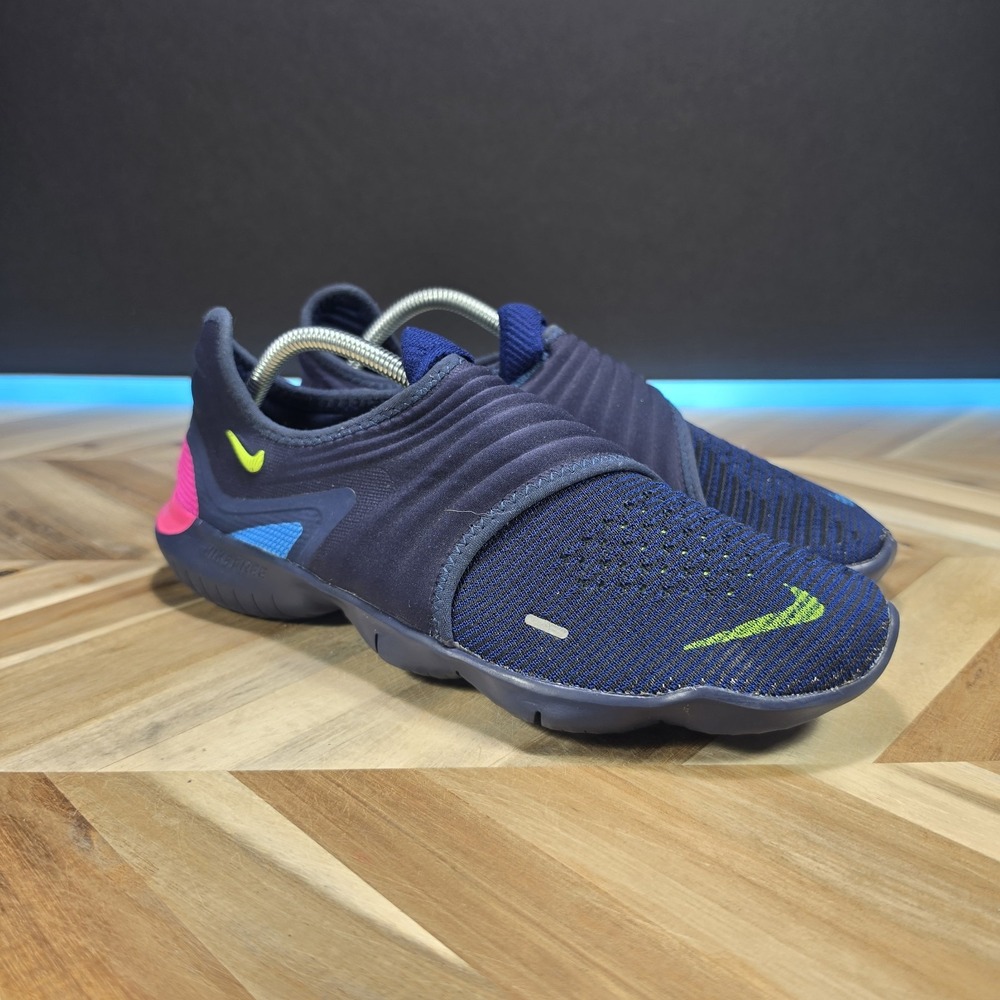 Nike Free RN Flyknit 3.0 Men's 10.5 Navy Volt Running Shoes AQ5707-400 Pink